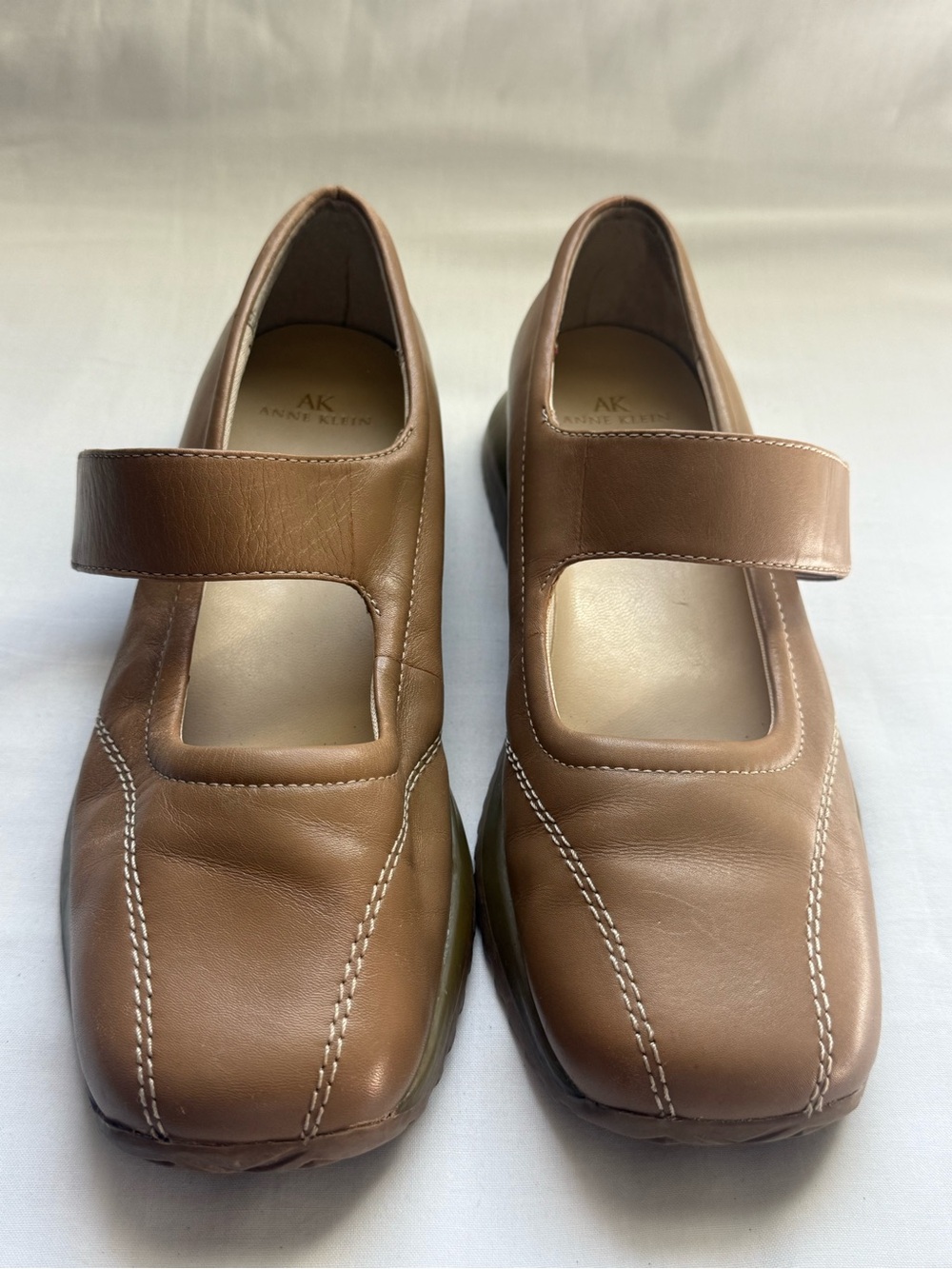 Anne Klein AK Brown Leather Mary Jane Comfort Flats Strap Shoes 7.5M